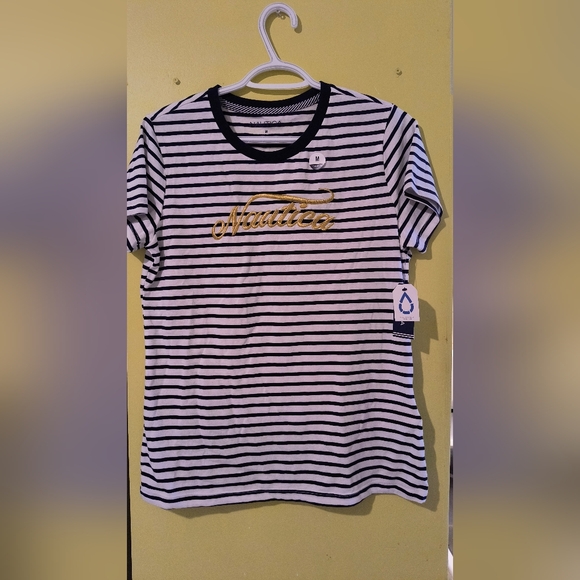 Nautica Tops - Nautica Kids Black and White Striped Tee with Gold Logo